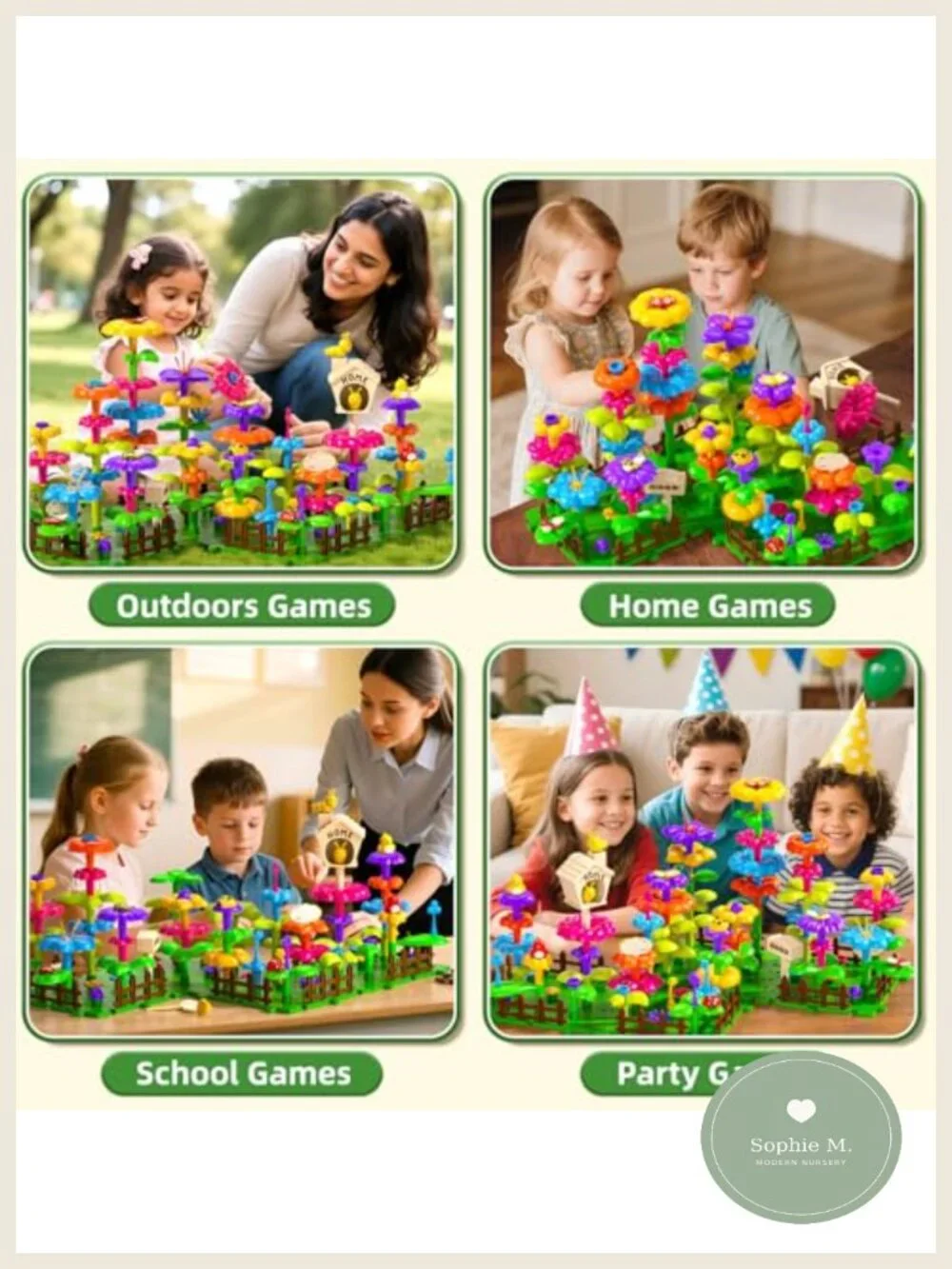 112 Pcs Flower Garden Toy STEM Building Set for Toddler Girls Ages 3-7 Fine